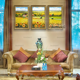 欧式向日葵手绘客厅装饰画三联组合有无框油画地中海山水风景花卉