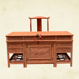 缅甸花梨精雕山水办公桌 红木书桌 大班台 写字台 1.6米老板桌