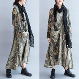 【清濯】-数码丛林图案 一个大兜优质长款纯棉休闲连衣裙