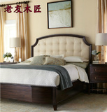 美式乡村实木床欧式复古床法式乡村风格卧室家具1.8米双人软包床