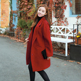 新款上市2015秋冬新款韩版羊毛呢子宽松中长款茧型加厚大衣外套女