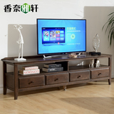 香奈雅轩纯实木电视柜环保美式现代红橡木电视柜黑胡桃色客厅家具