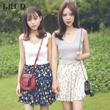 LRUD2016夏季新款韩版简约花边针织背心女短款修身无袖打底衫
