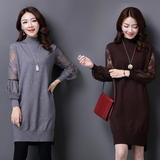 2016秋季新款韩版女装纯色中长款灯笼袖单件貂绒套头长袖修身毛衣