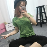 韩国段染跑步瑜伽健身服运动短袖T恤女夏 大码上衣吸汗速干健身衫