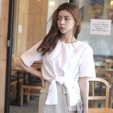 现货即发！韩国正品女装代购漂亮蝴蝶结精致后背扣纯美淑女衬衫。