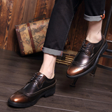 布洛克雕花男鞋子厚底英伦复古休闲鞋韩版潮流发型师增高尖头皮鞋