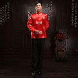 2015新款红色新郎秀禾服中式结婚礼服中山装改良唐装古装男士夏装