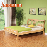 现代简约白色橡木床双人床1.8米田园纯实木床成人加宽单人床婚床