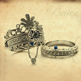 定制巴洛克三合一皇冠戒指女复古钻戒 奢华宫廷结婚戒指情侣对戒