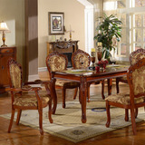 欧式餐桌椅组合 美式实木餐桌椅 奢华欧式雕刻长方形饭桌 现货
