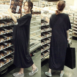 2016新款夏装韩版女装休闲气质大码宽松短袖连衣裙纯色莫代尔长裙
