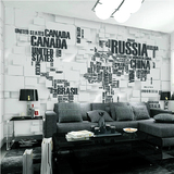 3D立体客厅沙发电视背景墙纸壁纸英文字母无纺布墙纸壁画世界地图