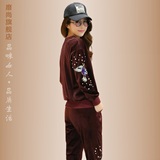 2016新款金丝绒运动套装女春秋韩版时尚圆领长袖休闲卫衣两件套潮