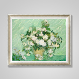 手绘VERY-ART临摹世界名画梵高白色玫瑰花装饰画欧式奢华油画挂画
