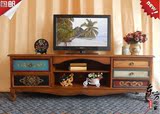 欧式地中海实木彩绘电视柜 美式乡村复古多彩多斗电视柜 实用高档
