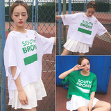 2016夏装新款韩版宽松显瘦印花短袖上衣做旧破洞百搭T恤女学生潮