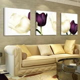 现代家居装饰画无框画客厅沙发背景墙画卧室床头三联画紫色郁金香