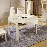 实木餐桌椅组合 可伸缩圆桌 冰花餐桌大理石两用餐桌钢化玻璃餐桌