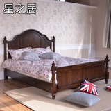 美式实木框架双人床1.8米深咖色红橡木婚床卧室现货包运到家CH03