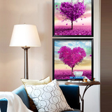 紫色爱情树客厅沙发背景墙装饰画现代简约三联画婚房挂画卧室壁画