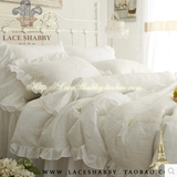 LACEBABY韩国进口代购白色田园棉质镂空蕾丝荷叶边布艺床品六件套