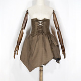 蒸汽朋克steampunk复古维多利亚高腰格子条纹短中长裙洋装半身裙