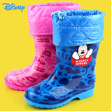 儿童雨鞋男童女童 迪士尼雨靴宝宝加绒防滑保暖水鞋小孩胶鞋冬款