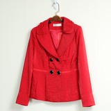 外贸原单剪标女装余单尾货韩版大红色高品质品牌加厚西装短外套