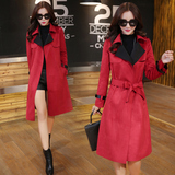 2015秋装新款韩版女士气质中长款修身显瘦薄鹿皮绒风衣女外套