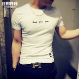 韩版时尚休闲短袖男圆领字母印花修身T恤潮男紧身透气上衣服夏装