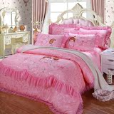 家纺韩式四件套纯棉结婚庆粉色蕾丝床裙床罩被套公主花边床上用品