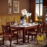 中式实木餐桌现代1.6米长大理石餐台黑胡桃色长方形餐桌椅组合