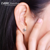 T400镶嵌施华洛世奇锆石银耳钉女日韩国气质简约耳环银饰品防过敏