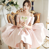 韩版一字领礼服晚装连衣裙夏装中长款年会公主蓬蓬裙修身敬酒服