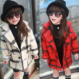 2015秋冬裝新款韩版女童大格呢子大衣儿童中长款格子羊毛呢外套