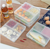 厨房保鲜盒 塑料三格便当饭盒 长方形微波炉冰箱食品收纳密封盒