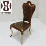 不锈钢新款餐椅 欧式绒布鳄鱼皮真皮面定制金色不锈钢工程餐椅