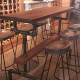 美式loft高脚 实木餐桌椅组合咖啡茶餐厅餐桌椅做旧休闲桌 酒吧桌
