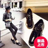 允儿同款2016春季韩国代购真皮单鞋平跟黑色小皮鞋学院风英伦女鞋