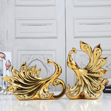 陶瓷欧式简约创意摆件结婚礼物实用客厅家居装饰品礼品金银凤凰