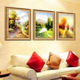 美坊原创风景油画山水纯手绘欧式玄关客厅沙发墙三联幅现代装饰画
