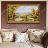 纯手绘欧式油画沙发背景墙现代新中式山水画客厅壁挂画装饰鹿带框