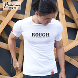 巴戈纽夏季男士短袖t恤韩版个性圆领简单英文字母修身创意t桖潮流