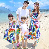 夏装三口韩版潮新款海边度假亲子装女童沙滩裙母女连衣裙母子套装