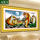 A-KS精准印花大幅新款五福临门十字绣老虎图案客厅风景画动物系列
