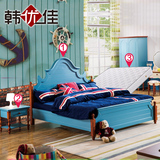 韩优佳地中海卧室家具实木公主床1.8米1.5米单双人床 实木床蓝色