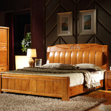 圆上缘实木床单人双人床橡木床全实木床1.8 1.5米高箱储物床20