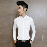 马卢达春季男士长袖衬衫 韩版修身加绒衬衣男 青少年英伦休闲衬衫