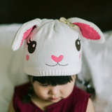 外贸兔子0-3-6-12个月新生婴儿帽子秋冬女宝宝纯棉针织套头帽童帽